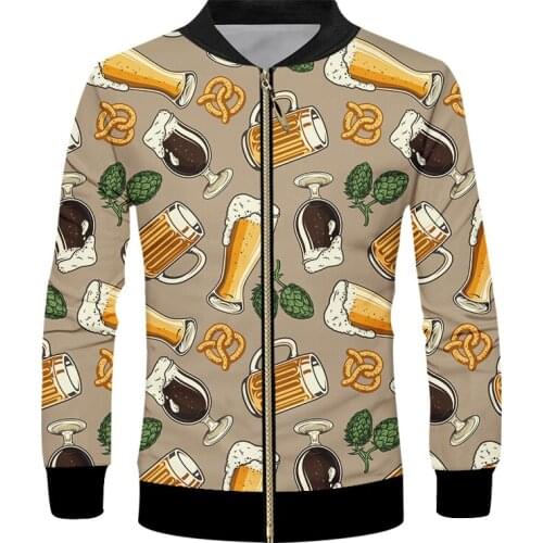 IFPD Womens Spring Jacket 3D Zipper Jacket Beer Printed Cheers Long Sleeves Coat Fashion Tracksuits Harajuku Streetwear Jacket