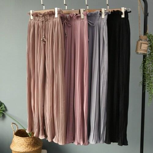 Women Summer High Waist Pleated Chiffon Wide Leg Stretch Pants Girls Loose Elastic Pink Trousers female Skirt Pants Streetwear