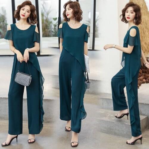 Long Jumpsuits 2020 new Summer Women hollow shoulder short sleeve solid chiffon long jumpsuits Rompers