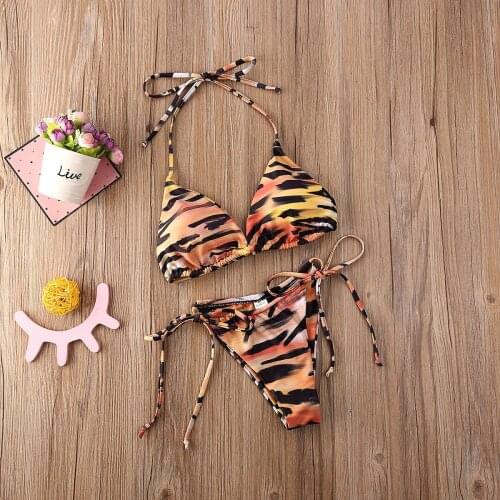 2020 Women Sexy Two Piece Bikini Print Bandage Backless Bikini Set Summer Swimsuits Bathing Suit Swimwear Beachwear