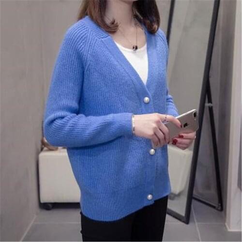 Women 2020 New Spring Autumn Cardigans Sweater V neck Solid Loose Knitwear Single Breasted Casual Long Sleeve Outwear Coat PZ351