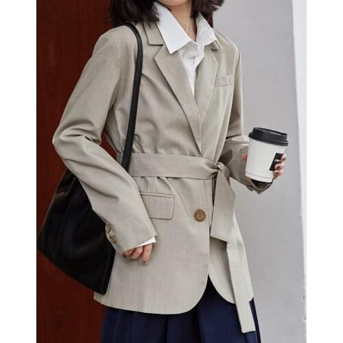 2021 Office Loose Autumn Womens Simple Style Blazer Female Oversized Single Breasted Suit Jacket Full Sleeve Outwear