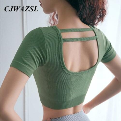 Ladies sports short-sleeved quick-drying beauty back waistless fitness clothing fashion hollow breathable yoga top