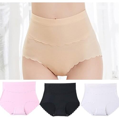 1 Piece/ice Silk Seamless Womens High Waist Breathable Large Size Briefs Comfortable Widened Cotton Crotch Safety Pants Satin