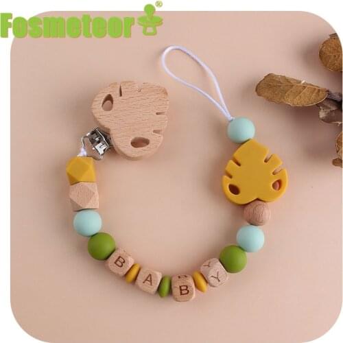 Fosmeteor 1pcs Food Grade Silicone Beads Teether Nursing Pacifier Clip Holder Chain Banana Leaf Nipple Holder for Infant