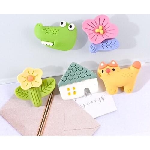 10Pcs/lot Cartoon Flower Flat back Resin Cabochon Kawaii Cat Scrapbooking Crafts DIY Handmade Decoration Hair Bows Accessories