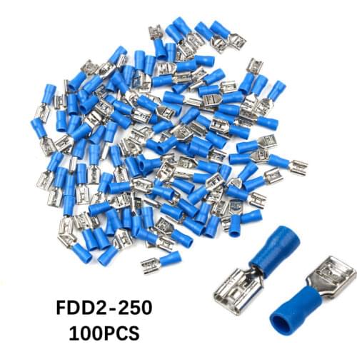 100PCS FDD2-250 Female Terminals Insulated Electrical Crimp Terminal set for 1.5-2.5mm2 Connectors Cable Wire Connector