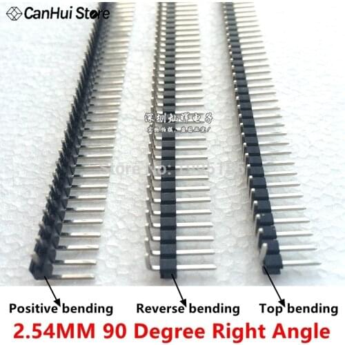 2.54MM 1*40P 1X40P 90 degree Right angle Single Row Male Pin Header Positive/Reverse/Top bending PCB Board Connector Pinheader