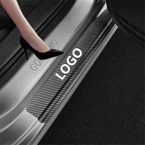 Car 4pcs Carbon Fibre Door Sill Plate Scuff Protection Sticker For skoda octavia Fabia rapid yeti superb Kodiaq Scala Kamiq