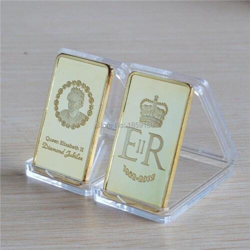 50PCS/lot 1 OZ Queen Elizabeth Souvenir Coin, Iron Plated Gold ER Bullion Bar Factory Wholesale DHL free shipping