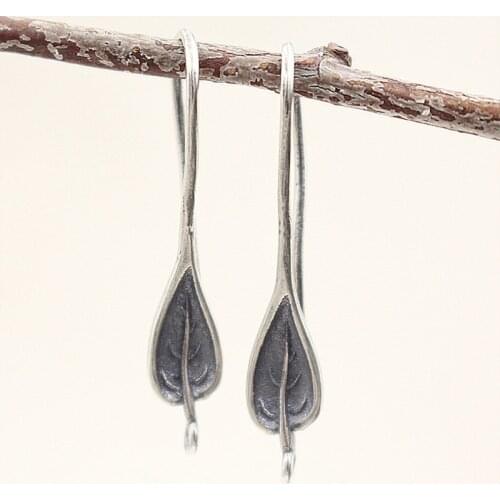 925 stering silver retro leaf ear hook Thai silver ear buckle for making jewelry accessories Earrings Hooks 4.7*26mm 1pair