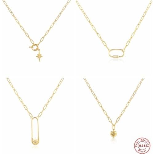 925 Sterling Silver Paperclip Love Heart Pendant Necklaces for Women Ladies Safety Pin Multilayer Clavicle Chain Necklace Jewerl