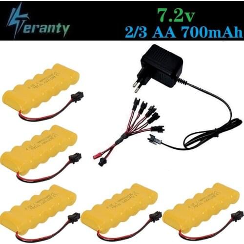 7.2v 700mAh Battery and 7.2v Charger For RC Cars Robots Tanks Train Gun Boats 2/3AA Battery NiCD 7.2v Rechargeable Battery Pack