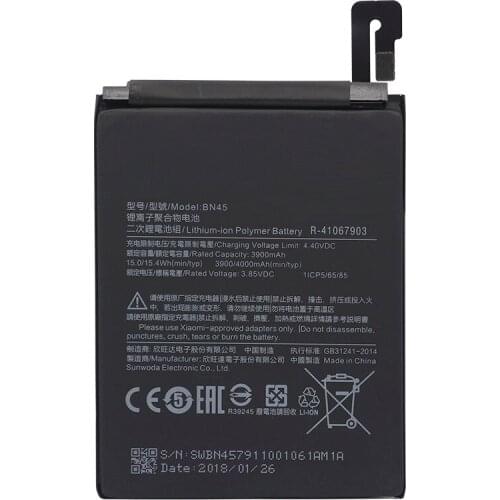 BN45 Mobile Phone Battery For Xiaomi Mi Note 2 Redmi Note 5 Replacement Battery High Capacity 3900mAh