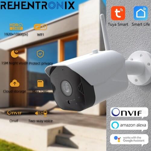 Tuya WiFi 1080P Bullet Camera Outdoor Waterproof Wireless Home Smart Security Camera Onvif IP Camera View On PC FHD Alexa Google