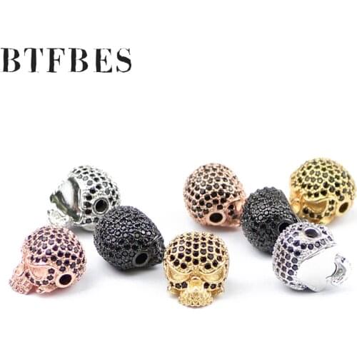 BTFBES Micro-inlay Black Zircon Skull Copper Beads 1pcs Shine Accessories Loose beads for Jewelry Bracelet Making Necklace DIY