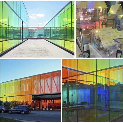 Colored Window Film SUNICE 35*1000cm Dichroic Colored Stained Glass Sticker Transparent Rainbow Tinting Solar Film diy Cosplay