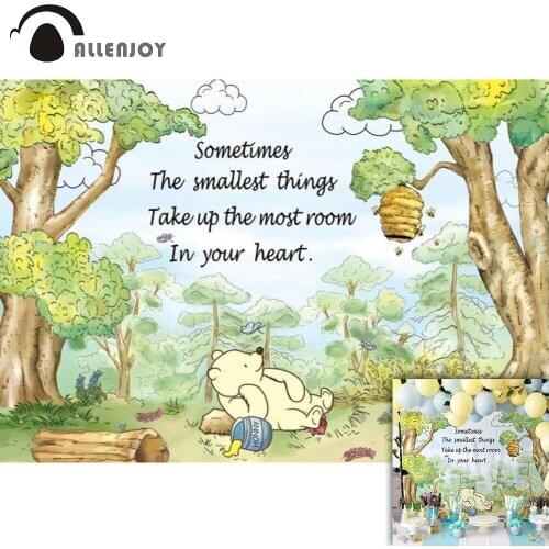 Allenjoy Happy Birthday Party Background Bear Forest Trees Clouds Wild Animals Bees Baby Shower Decoration Backdrop Photophones