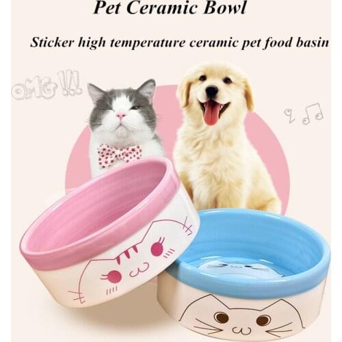 JCPAL Cute Pet Ceramic Bowl With Cat Patterns Non-slip Pet Feeders For Both Small Dog And Cat Bowl Cartoon Food Container