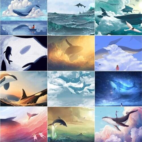 Whale Diamond Painting Spectacular Sea Scenic Pictures 5D DIY Rhinestones Mosaic Cross Stitch Kit Embroidery Home Decoration
