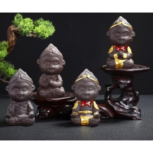 Ceramic Monkey King Wukong Tea Pet Purple Clay Crafts Teahouse Table Decoration Ornaments Tea Accessories Teaware