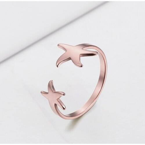 COOLTIME Starfish Star Rose Gold Color adjustable Stainless Steel New Gift for Man Women Finger Lover Couple Ring Jewelry