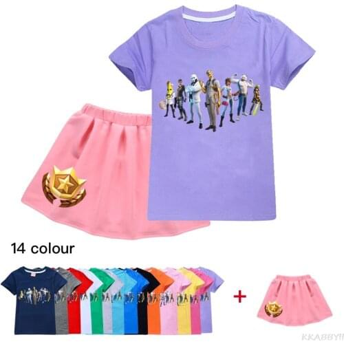 Fortnites Girls Clothing Set Girl T-shirt Tops + Trouser skirt 2 Piece Kids Girl Clothes Suits Casual Children Outfits birthday