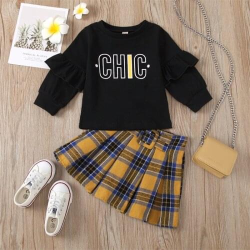 Clothes Children Suits Kids Girl Winter Warm 2 Pieces Sets Long Sleeve Top+Skirt Plaid Autumn Winter Newborn Girl Clothes Set