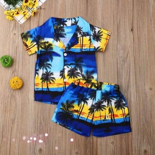 Summer Baby Clothing New Toddler Kids Boy 2Pcs Clothes Sets 2020 New Beach Coconut Tree Print Shirt+Shorts Pants Outfits 1-6T