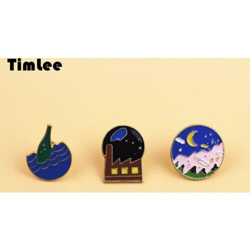 Timlee X213 Retro Fashion Contracted Moon Planet Design Metal Brooch Pins Gift Wholesale