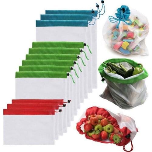 S/M/L White Reusable Fruit Vegetable Bags Washable Kitchen Supplies Multi-Function Toys Sundries Storage Net Bag