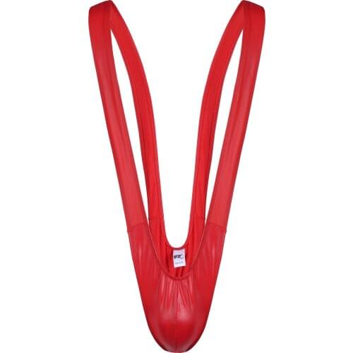 FR Mens Sexy Borat Style Mankini Suspender Bikini Sling Swimsuit Slingshot Costume Faux Leather