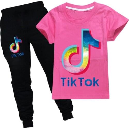 TIK TOK Cotton New Childrens Sportswear Summer Sets Childrens Boys and Girls Clothes Short Sleeve T-Shirt Pantsuit