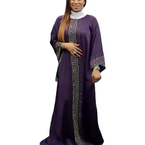 Dashiki Dress Silk Beading Caftan Abaya Dubai Maxi Bazin Muslim Dresse For Women Design Long Sleeve Robe Gowns Lady Loose