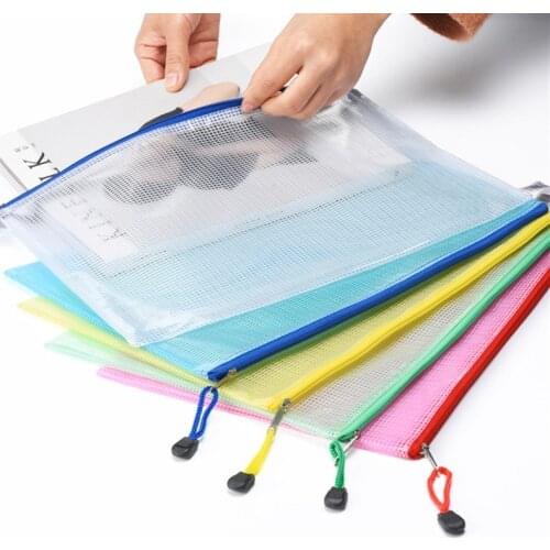 Transparent Plastic A4 Grid File Folder Business Document Organizer Zipper Bag Office School Pencil Storage Bags Stationery