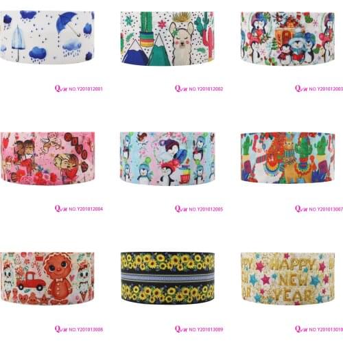 Q&N Ribbon 22mm~75mm 2021 Happy New Year Printed Grosgrain Ribbon Accessories DIY Material Craft Supplies Free Shipping