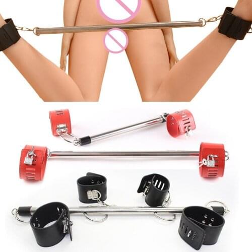 BDSM Bondage Stainless Steel Spreader Bar Unisex Leather Sex Handcuffs Ankle Cuff Slave Open Leg Restraint Set SM Exotic Sex Toy