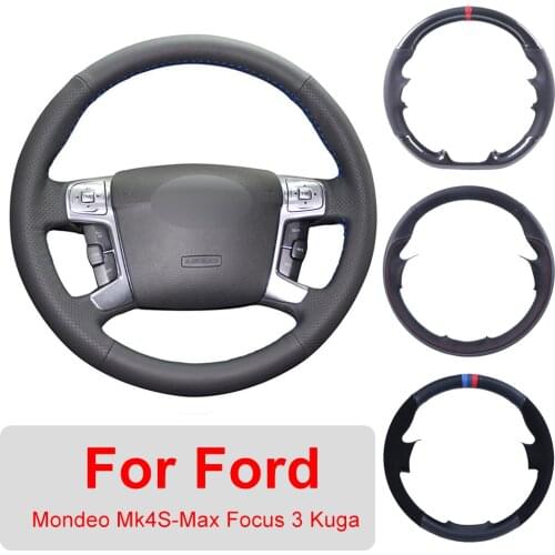 DIY Leather Customized Car Steering Wheel Cover For Ford Mondeo Mk4 2007-2012 S-Max 2008 Ford Focus 3 2015-2018 Kuga 2016-2018