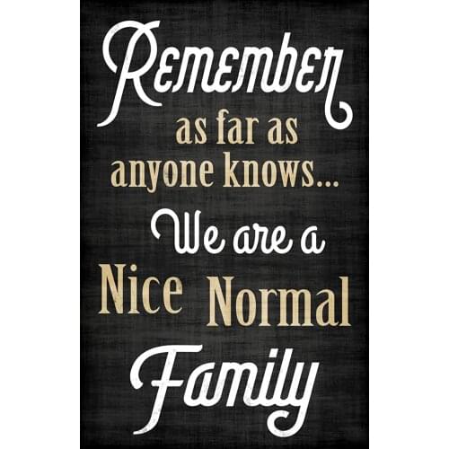 Family Quote Remember As Far As Anyone Knows We are a Nice Normal Retro Metal Tin Sign Plaque Poster Wall Decor