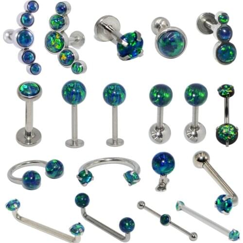 1PC Steel Opal19 Ear Cartilage Tragus Daith Helix Clicker Nose Septum Rings Lip Eyebrow CBR Piercings Earrings Body Jewelry
