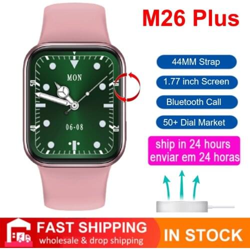 2021 M26plus Smartwatch 1.77 Inch Wireless Charge M26 Plus BT Call Smart Watch 44mm Fitness Tracker PK HW22 W56 W66 IWO15 Lite