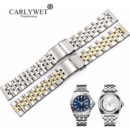 CARLYWET 22 24mm Silver Stainless Steel Watchbands Two Tone Gold REPLACEMENT Wrist Watch Band For Super Ocean1884 Seiko Panerai