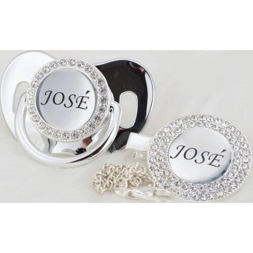 MIYOCAR Personalized any name can make silver bling pacifier and pacifier clip BPA free dummy bling unique design P9