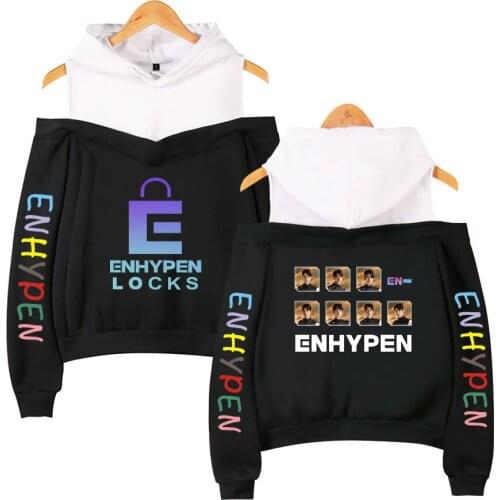 Korean Fashion KPOP ENHYPEN Hoodie Women Long Sleeve Off-Shoulder Hooded Sweatshirts Harajuku Tracksuit Streetwear Clothes