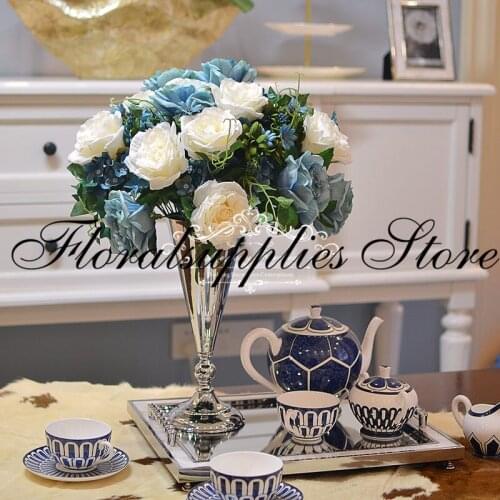 Gold Silver Trumpet Vase Wedding Artificial Flower Vases Metal Centerpiece Vase Wedding Decoration Marriage Table Supply 2 Sizes