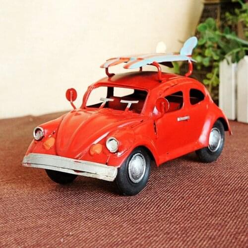 1pc Vintage Collection Metal Car Model Business gift Retro Beetle Cars with Skateboard Pub/Room/Shop Decor Photograph Props