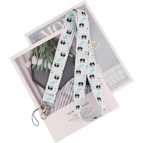 ZF3088 1pcs Lovely Animal Panda Bamboo Lanyards Id Badge Holder Keychain ID Card Pass Gym Mobile Badge Holder Lanyard Key Holder