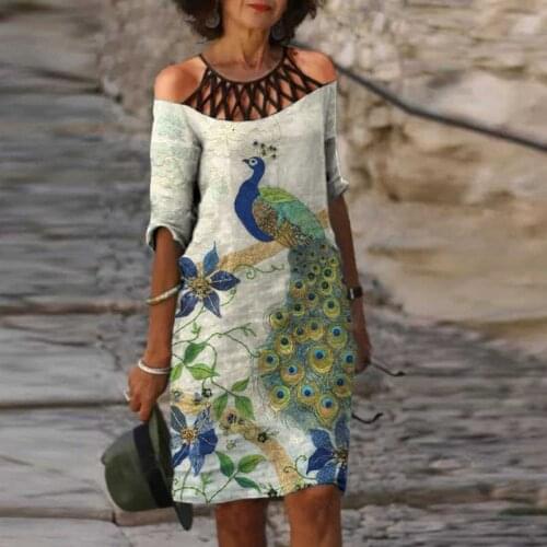 Women Sexy Floral Print Dress Summer New Half sleeve Off Shoulder Knee-length Casual Office Beach Dress Vestidos