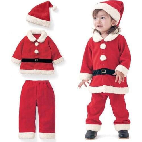2021 Winter Girls Clothes Sets Fashion Christmas Girls Outfit Red Santa Christmas Kids Pajamas 3cps Girl Coat+pants+hat Girl Set