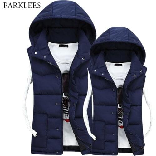 Winter Mens Vest Autumn Casual Sleeveless Hooded Waistcoat Solid Slim Warm Hommes Veste Hat Detachable Men/Women Jacket 5XL
